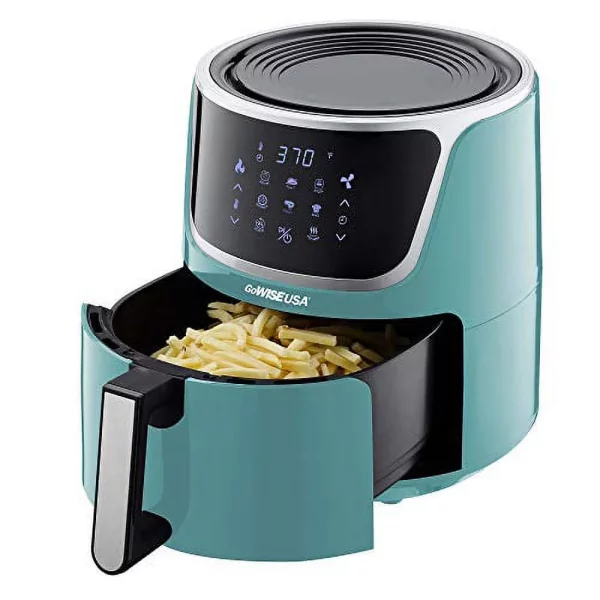 GoWISE USA GW22954 7-Quart Electric Air Fryer with Dehydrator& 3 Stackable Racks, Digital Touchscreen with 8 Functions + Recipes, 7.0-Qt, Mint/Silver