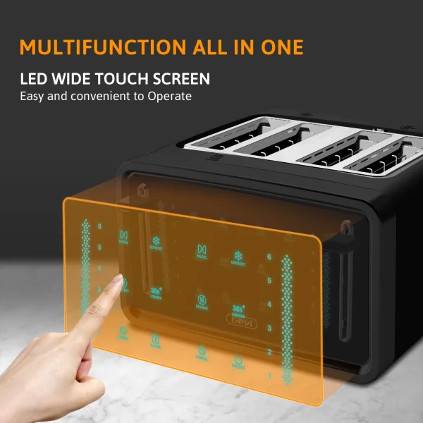 Gevi Black 4 Slice Toaster LED Display Touchscreen Toaster with Dual Control Panels/Reheat/Defrost