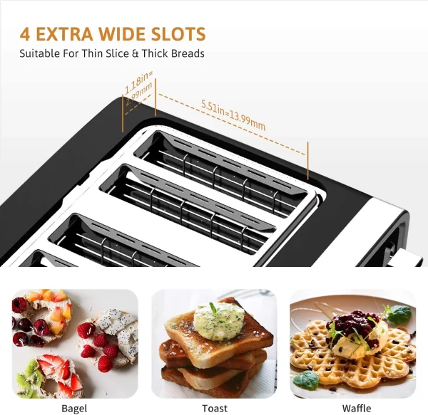 Gevi Toaster 4 Slice Toaster LED Digital Touch Screen Extra-Wide Slots Black + Silver