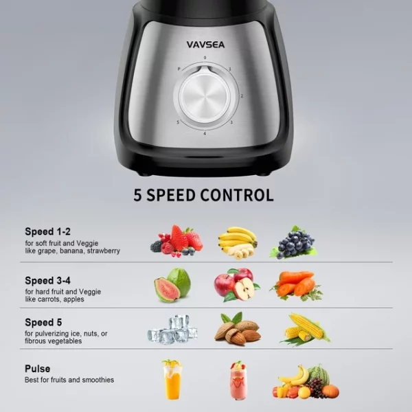 VAVSEA 1000W Countertop Blender for Shake and Smoothies, with 51oz Glass Jar & 20oz Travel Cup, 5 Speed Multifunctional Blenders for Kitchen Ice Crush Fruit Protein Drinks Vegetable, Silver