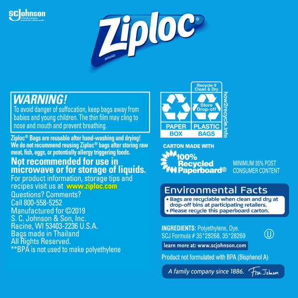 Ziploc Brand Sandwich Bags XL with Grip 'n Seal Technology, 30 Count