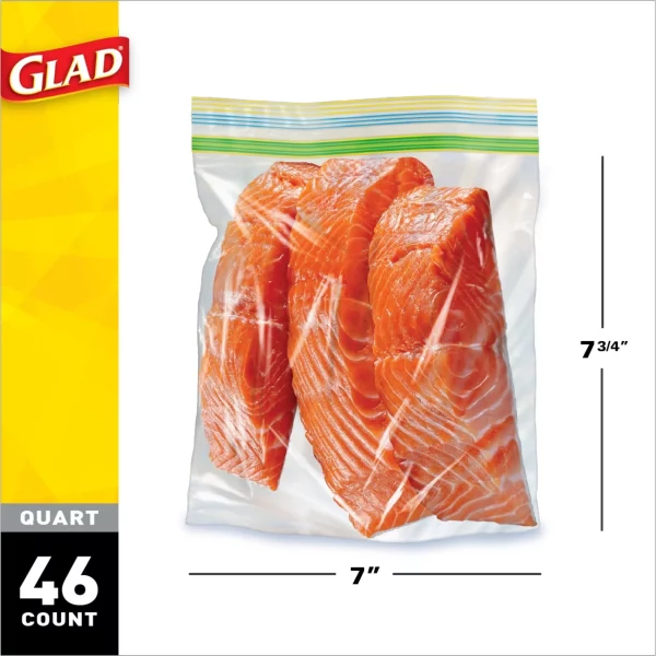 Glad Zipper Food & Freezer Storage Quart Bags, 46 Count