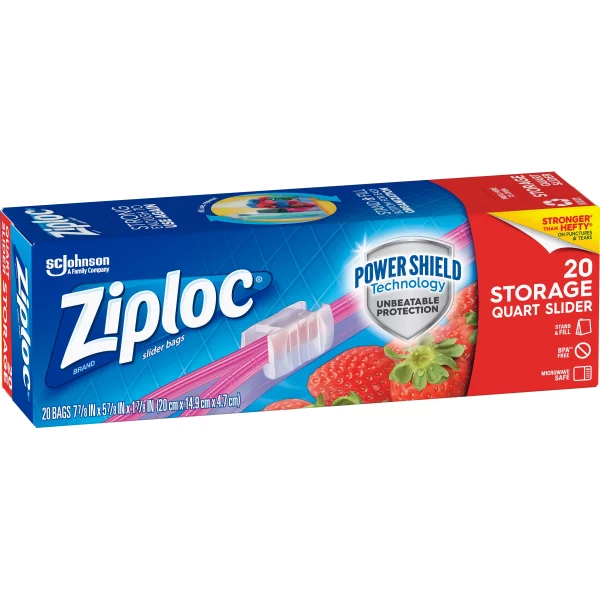 Ziploc Brand Slider Storage Quart Bags with Power Shield Technology, 20 Count