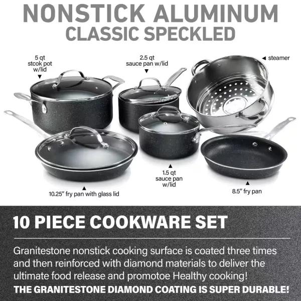 10-Piece Aluminum Ultra-Durable Non-Stick Diamond Infused Cookware Set with Glass Lids