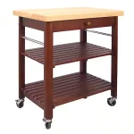 Cherry Stain Kitchen Cart with Natural Wood Top