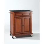 Rolling Cherry Kitchen Cart with Black Granite Top
