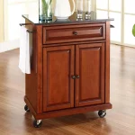 Rolling Cherry Kitchen Cart with Black Granite Top