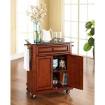 Rolling Cherry Kitchen Cart with Black Granite Top