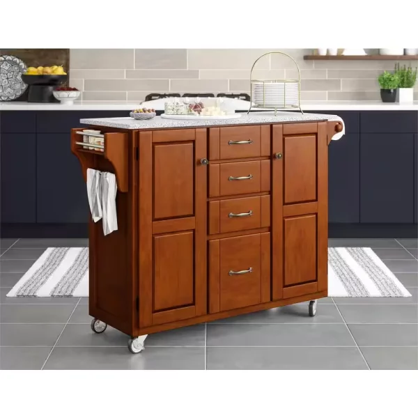Create-a-Cart Cherry Kitchen Cart with Salt and Pepper Granite Top
