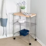 Chrome/Natural 3-Tier Kitchen Cart with Adjustable Shelves