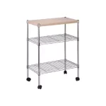Chrome/Natural 3-Tier Kitchen Cart with Adjustable Shelves