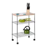 Chrome/Natural 3-Tier Kitchen Cart with Adjustable Shelves