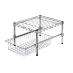 1-Shelf Chrome Pantry Organizer with Pull Out Basket