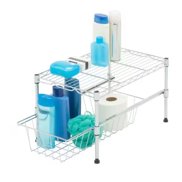 1-Shelf Chrome Pantry Organizer with Pull Out Basket