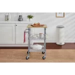 Gatefield Small Chrome with Natural Wood Top Metal Rolling Microwave Kitchen Cart with Tiered Shelves (24" W)
