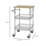 Gatefield Small Chrome with Natural Wood Top Metal Rolling Microwave Kitchen Cart with Tiered Shelves (24" W)