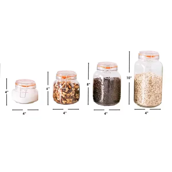 3 Pack 4-Piece in Clear Glass Canister Set with Clamping Lids