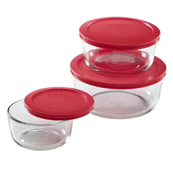 Simply Store 16-Piece Round Glass Storage Set with Red Lids