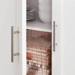Glenville Cream White Rolling Kitchen Cart with Butcher Block Top and Double-Drawer Storage (42" W)