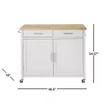 Glenville Cream White Rolling Kitchen Cart with Butcher Block Top and Double-Drawer Storage (42" W)