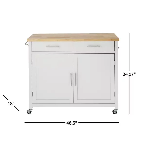 Glenville Cream White Rolling Kitchen Cart with Butcher Block Top and Double-Drawer Storage (42" W)