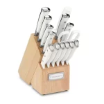 Triple Rivet 15-Piece White Knife Set with Storage Block