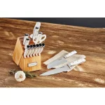 Triple Rivet 15-Piece White Knife Set with Storage Block