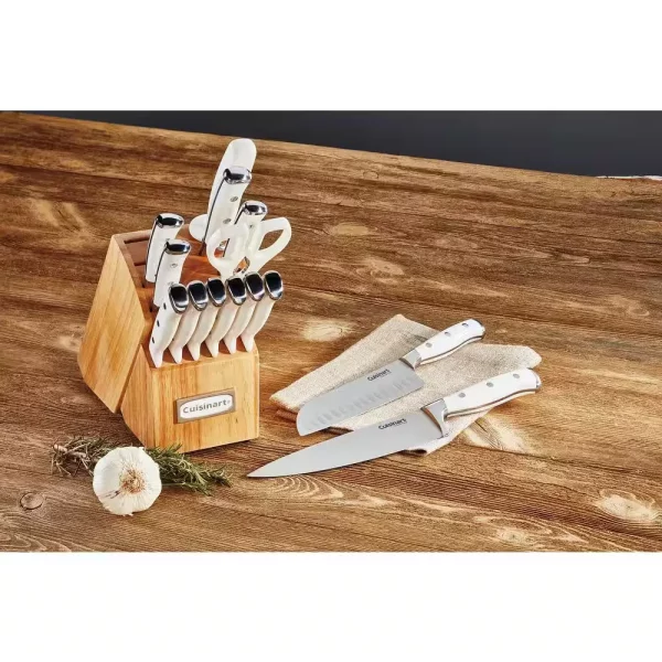 Triple Rivet 15-Piece White Knife Set with Storage Block