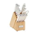 Triple Rivet 15-Piece White Knife Set with Storage Block