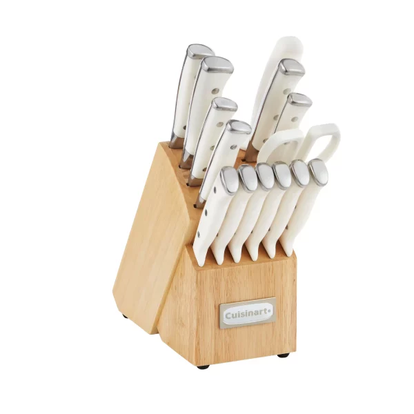 Triple Rivet 15-Piece White Knife Set with Storage Block