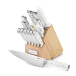 Triple Rivet 15-Piece White Knife Set with Storage Block
