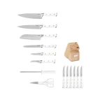 Triple Rivet 15-Piece White Knife Set with Storage Block