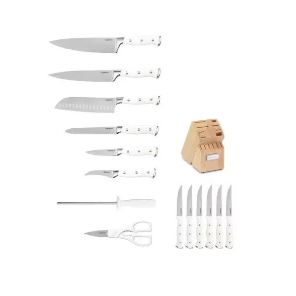 Triple Rivet 15-Piece White Knife Set with Storage Block