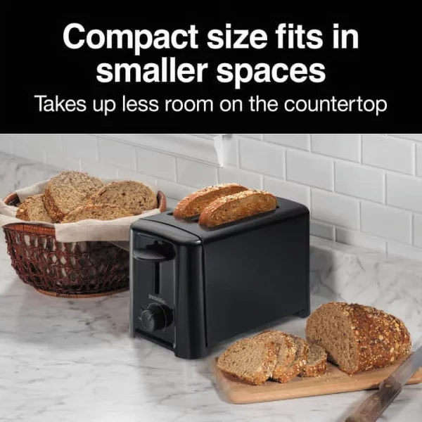 Proctor Silex 2 Slice Toaster, Auto Shut Off, Compact, Black, 22624