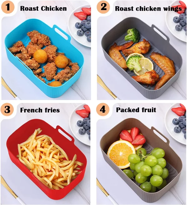 MMH 2Pcs Air Fryer Silicone Liners- Air Fryer Silicone Pot, Reusable Silicone Airfryer Liner Replacement Baking Tray Basket Insert, Non-stick, Easy Cleaning, Food Safe, Black