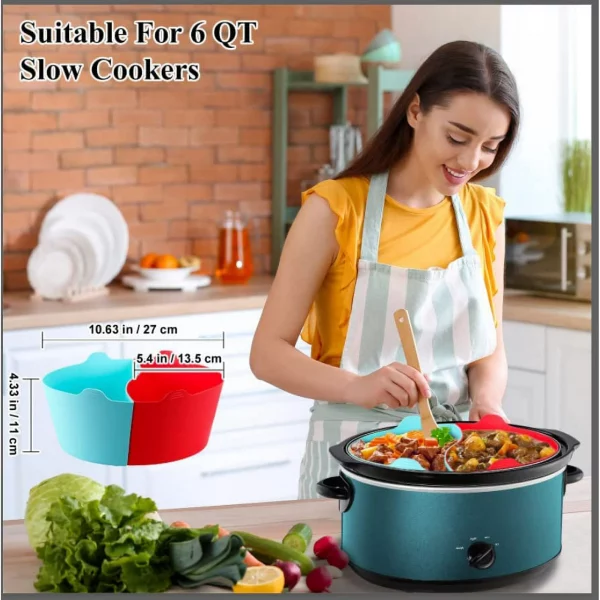 Slow Cooker Divider Liner Reusable & Leakproof Silicone Crockpot Divider insert Cooking Liner for 6 Quart Pot