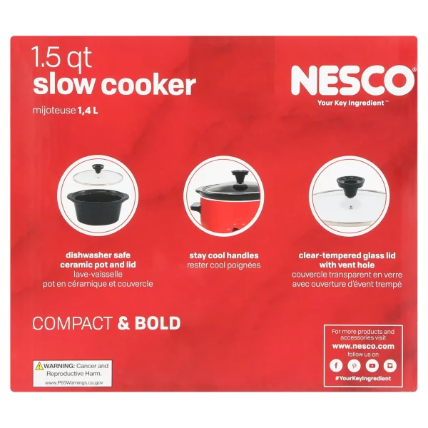 NESCO SC-150R Slow Cooker, 1.5 Quarts, Metallic Red