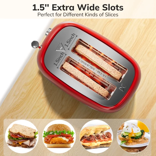 Keenstone Toaster, Retro 2 Slice Stainless Steel Toaster with Cancel, Defrost Fuction for Bread, Bagel, Wide Slots Revolution Toasters, Kitchen Appliances, Apartment Essentials Must Haves - Red
