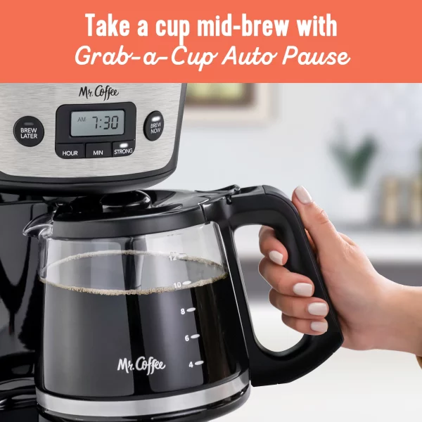 Mr. Coffee® 12-Cup Programmable Coffee Maker with Strong Brew Selector, Stainless Steel