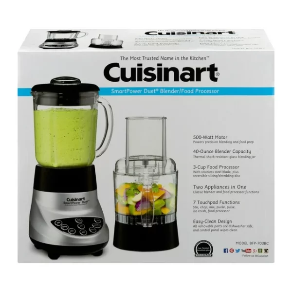 Cuisinart Smartpower Duet /Food Processor 7 Speed Blender Brushed Chrome (BFP-703BC)