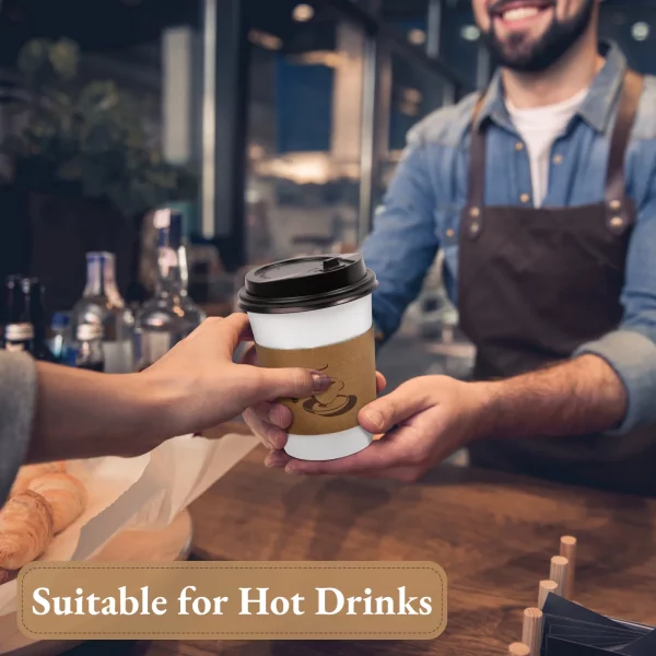 Disposable Paper Coffee Cups with Lids, Sleeve for Hot Beverages to Go Coffee Cups, 12 oz, 50 Count