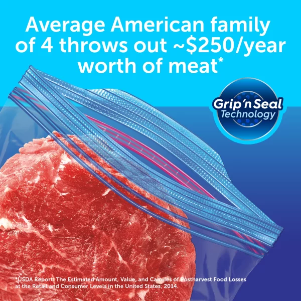 Ziploc® Brand Freezer Bags with New Stay Open Design, Gallon, 60, Patented Stand-up Bottom, Easy to Fill Freezer Bag, Unloc a Free Set of Hands in the Kitchen, Microwave Safe, BPA Free