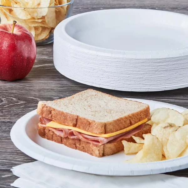 Great Value Everyday Strong, Soak Proof, Microwave Safe, Disposable Paper Plates, 10", White, 100 Count