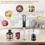 Hand Blender Set 500W 5-in-1 Immersion Stick Blender with 500ml Food Processor, 600ml Beaker, Egg Whisk, Milk Frother Whisk - 9 Speeds, Turbo Button, Lightweight, BPA-Free, Black