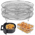 Round Air Fryer Basket Stainless Steel Air Fryer Accessories Air Fryer Racks Three Layer Stackable Dehydrator Racks Fit for 4.2Qt, 5.3Qt, 5.5Qt, 5.8Qt, 6.8Qt Air Fryer