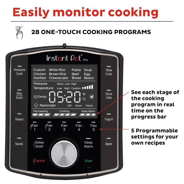 Instant Pot Pro 6-Quart Electric Pressure Cooker, 10-in-1 Slow Cooker, Rice/Grain Cooker, Steamer, Sauté, Sous Vide, Yogurt Maker, Sterilizer and Warmer