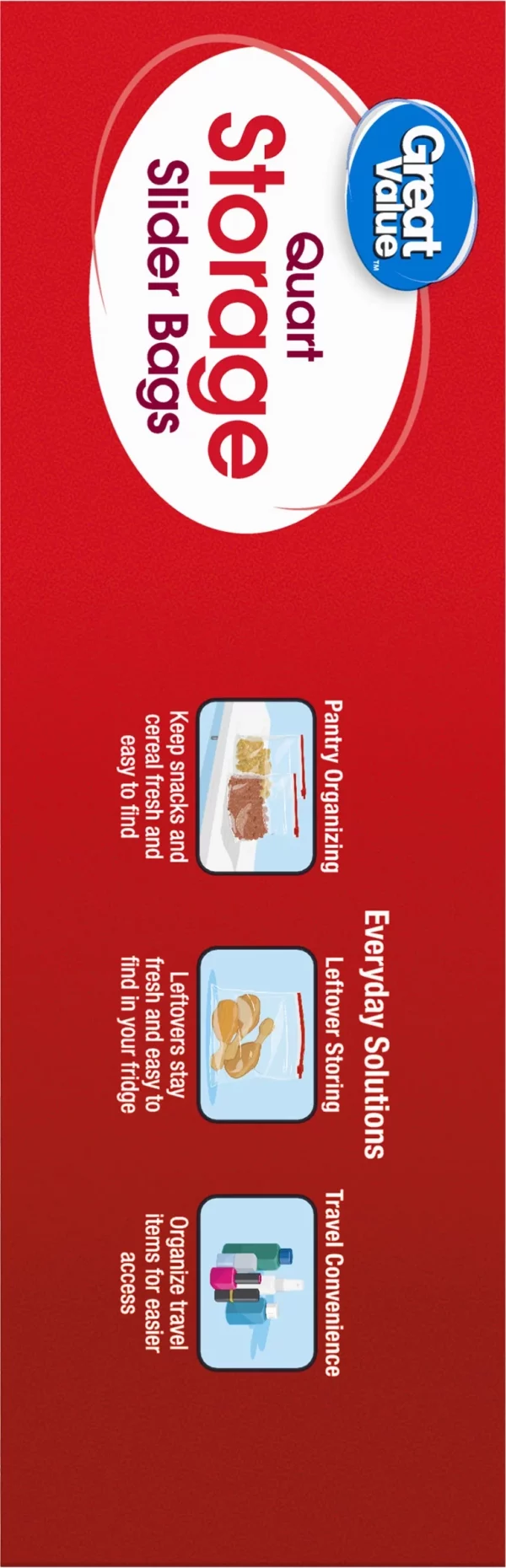 Great Value Fresh Seal Slider Zipper Bags, Quart Storage, 50 Count