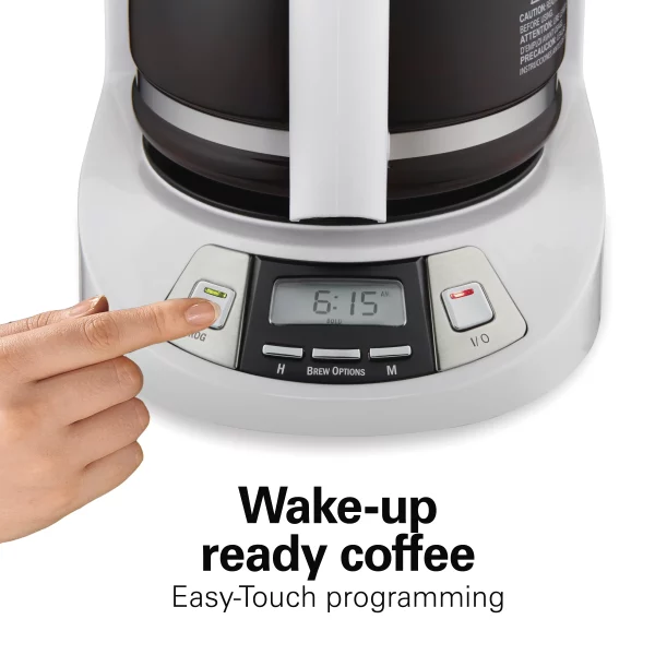 Hamilton Beach Programmable 12 Cup Coffee Maker, White, Stainless Accents, 46294