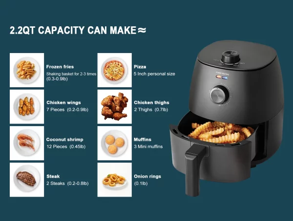 Mainstays 2.2 Quart Compact Air Fryer, Non-Stick, Dishwasher Safe Basket, 1150W, Black