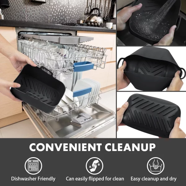 MMH 2Pcs Air Fryer Silicone Liners- Air Fryer Silicone Pot, Reusable Silicone Airfryer Liner Replacement Baking Tray Basket Insert, Non-stick, Easy Cleaning, Food Safe, Black